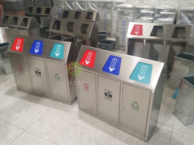 不銹鋼三聯推蓋環保垃圾箱 不銹鋼三聯推蓋環保垃圾箱