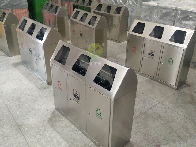 不銹鋼三聯推蓋環保垃圾箱 不銹鋼三聯推蓋環保垃圾箱