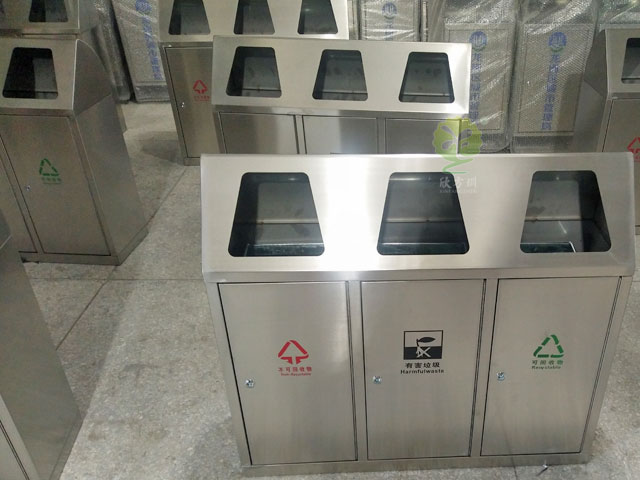 不銹鋼三聯推蓋環保垃圾箱 不銹鋼三聯推蓋環保垃圾箱