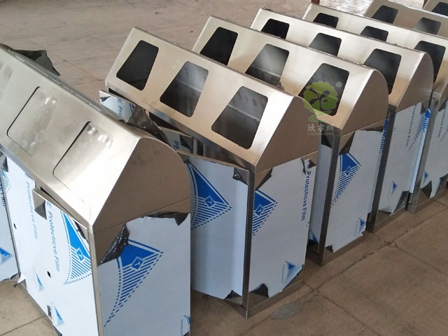 不銹鋼三聯推蓋環保垃圾箱 不銹鋼三聯推蓋環保垃圾箱