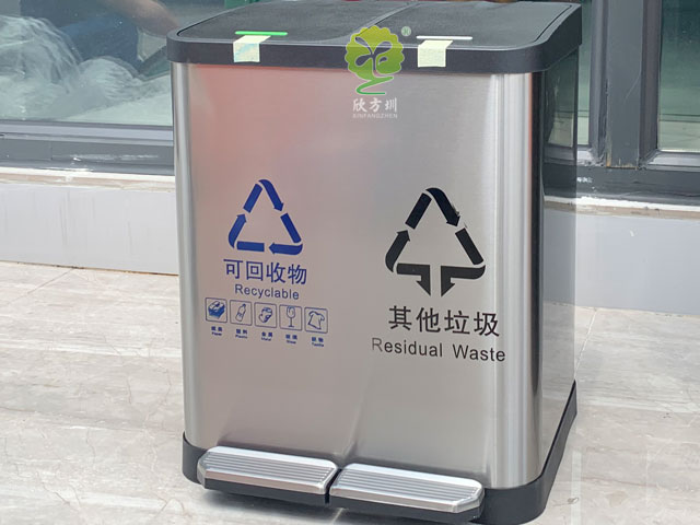 小區家用不銹鋼腳踏垃圾桶雙桶 小區家用不銹鋼腳踏垃圾桶雙桶