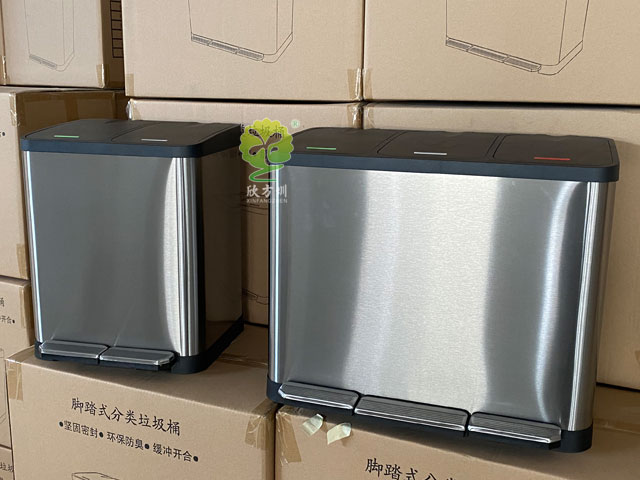 小區家用不銹鋼腳踏垃圾桶雙桶 小區家用不銹鋼腳踏垃圾桶雙桶