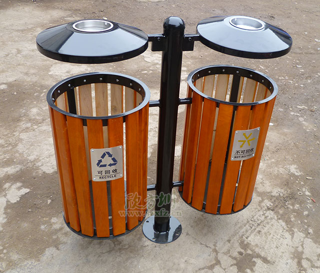 園林鋼木分類垃圾桶圖片