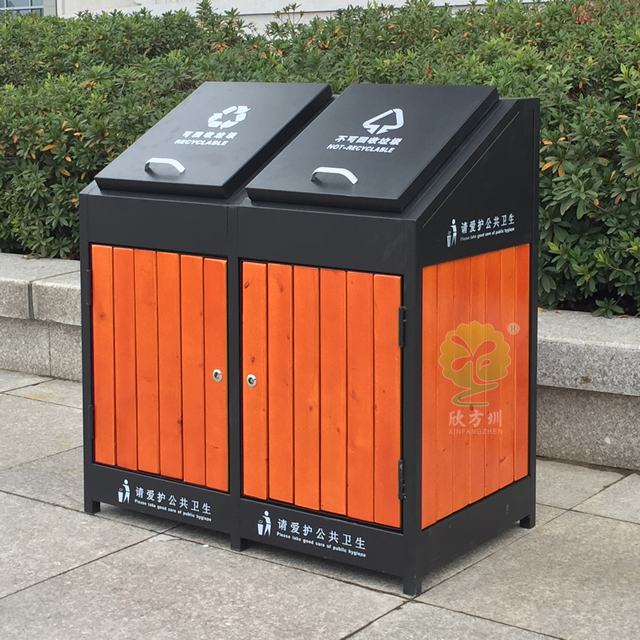 街道帶蓋分類鋼木垃圾箱 街道帶蓋分類鋼木垃圾箱