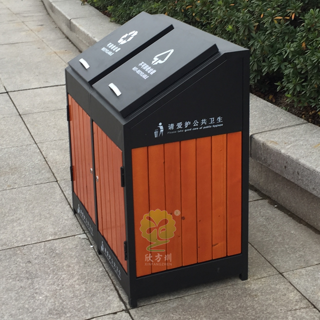 街道帶蓋分類鋼木垃圾箱 街道帶蓋分類鋼木垃圾箱