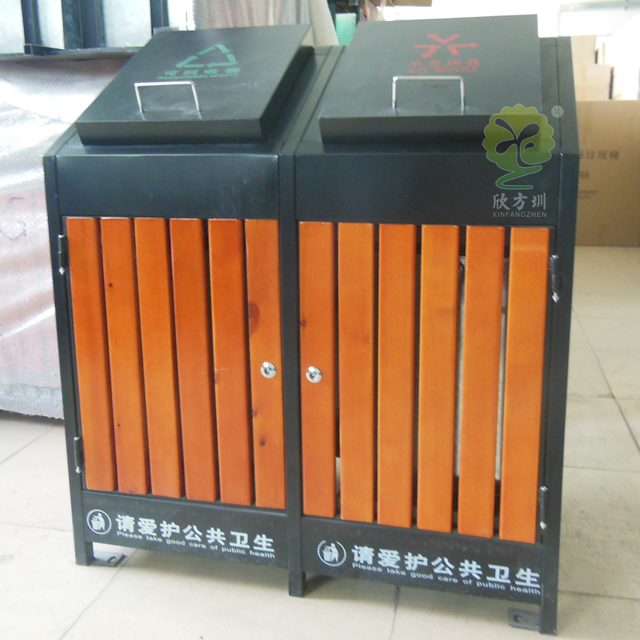 街道帶蓋分類鋼木垃圾箱 街道帶蓋分類鋼木垃圾箱