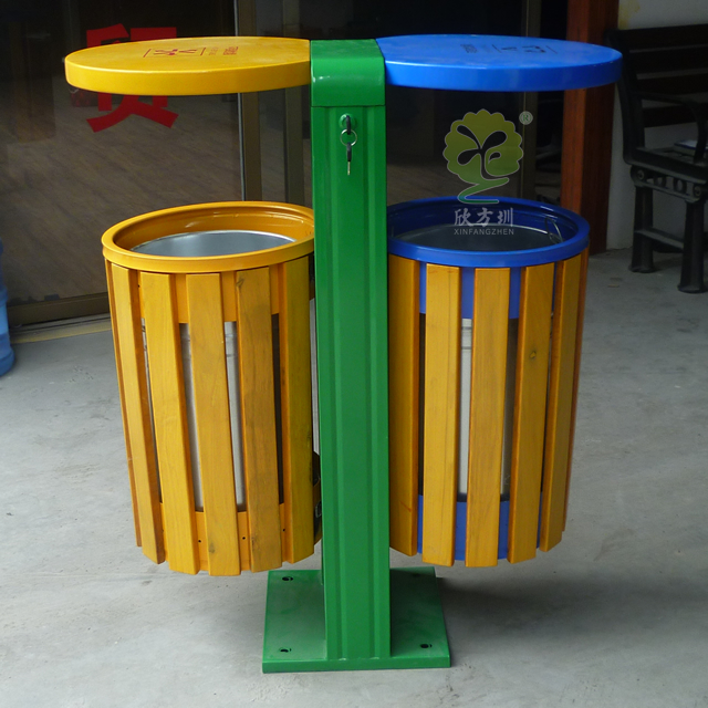 圓柱形兩分類鋼木垃圾桶 圓柱形兩分類鋼木垃圾桶