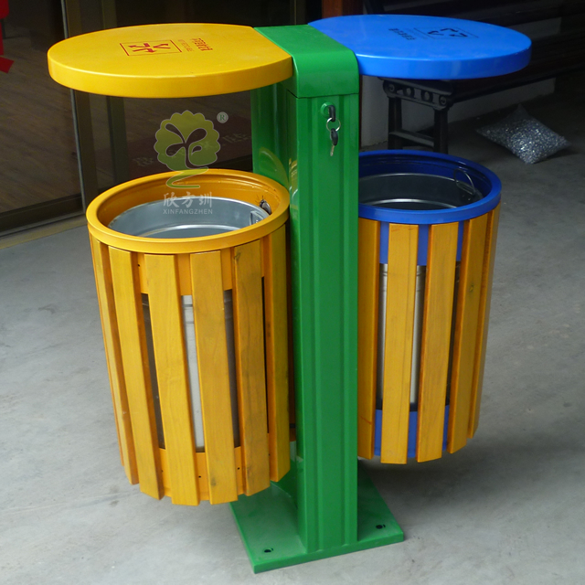 圓柱形兩分類鋼木垃圾桶 圓柱形兩分類鋼木垃圾桶