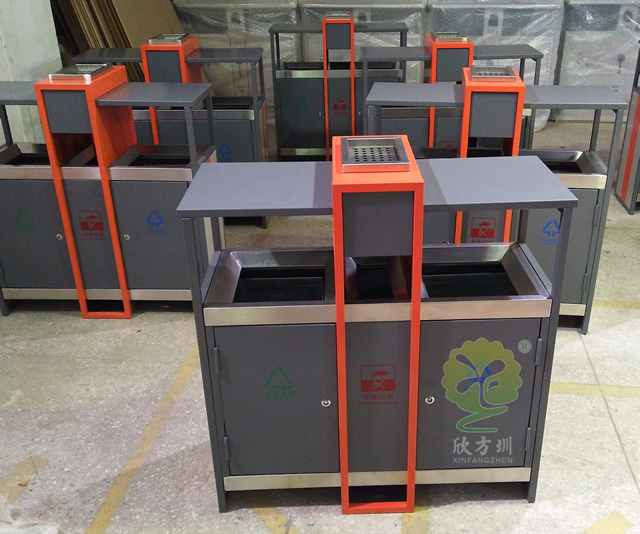 噴塑公園雙分類鋼制垃圾箱