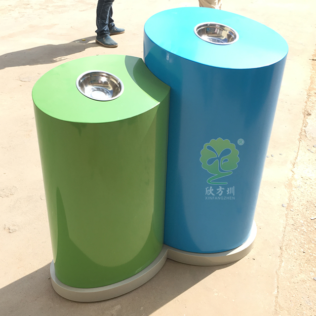創意圓柱形兩分類鋼制垃圾桶
