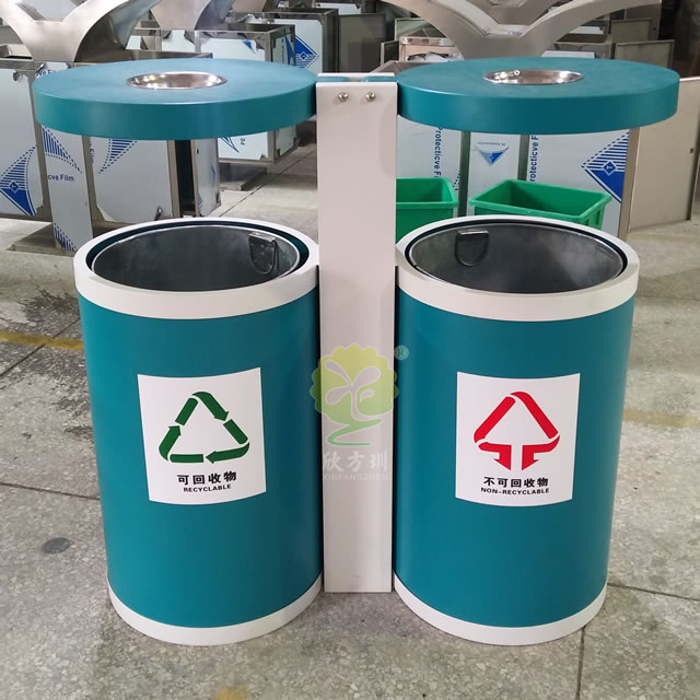 戶外圓柱形分類鋼制垃圾桶