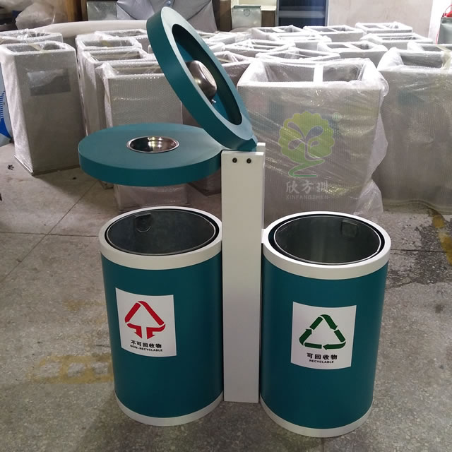 戶外圓柱形分類鋼制垃圾桶